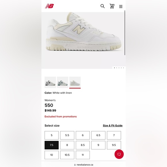 SOLD - NEW BALANCE 550 (new) - women size 7.5 - white linen - Picture 2 of 4